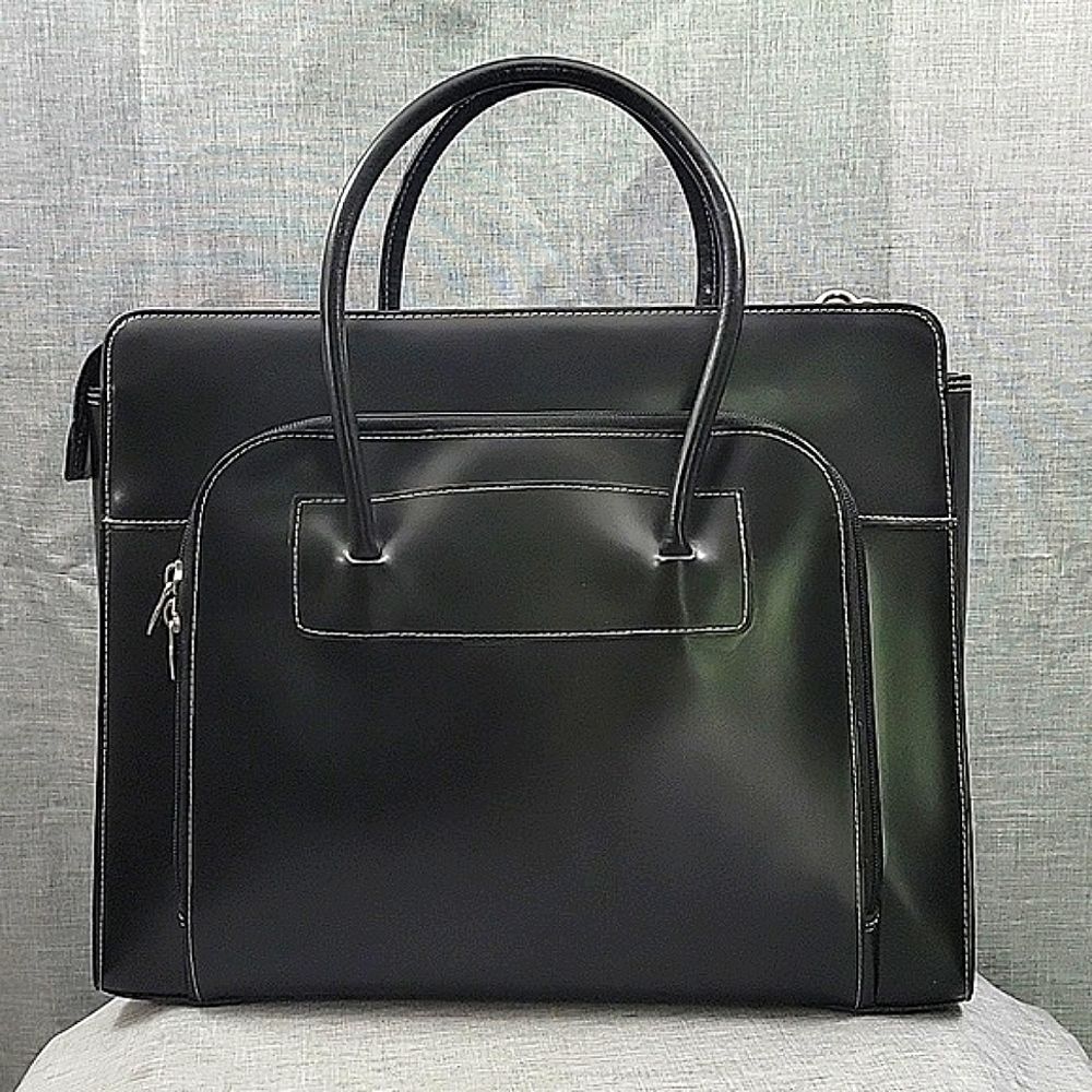 Mcklein Lake Forest Ladies Leather Laptop BriefCase W/ Removable Sleeve - Black 